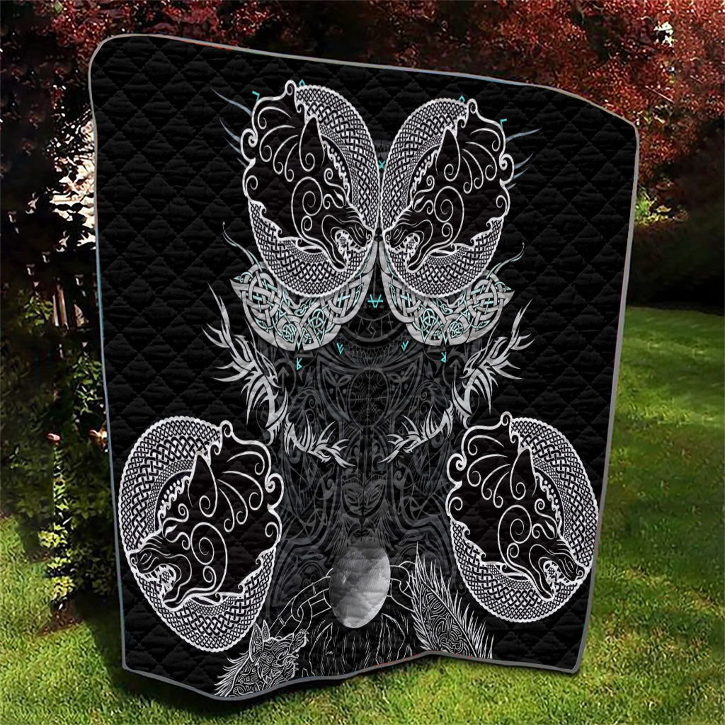Viking Odin Ravens Wolves Vegvisir Quilt Nordic Knotwork Mythology Engraving Style