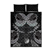 Viking Odin Ravens Wolves Vegvisir Quilt Bed Set Nordic Knotwork Mythology Engraving Style