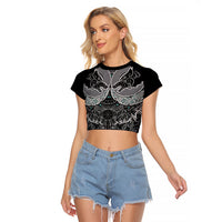 Viking Odin Ravens Wolves Vegvisir Raglan Cropped T Shirt Nordic Knotwork Mythology Engraving Style