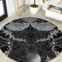 Viking Odin Ravens Wolves Vegvisir Round Carpet Nordic Knotwork Mythology Engraving Style