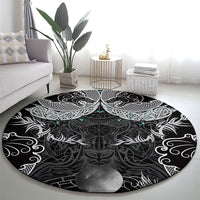 Viking Odin Ravens Wolves Vegvisir Round Carpet Nordic Knotwork Mythology Engraving Style