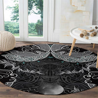 Viking Odin Ravens Wolves Vegvisir Round Carpet Nordic Knotwork Mythology Engraving Style