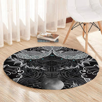Viking Odin Ravens Wolves Vegvisir Round Carpet Nordic Knotwork Mythology Engraving Style