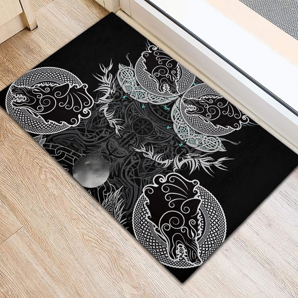 Viking Odin Ravens Wolves Vegvisir Rubber Doormat Nordic Knotwork Mythology Engraving Style