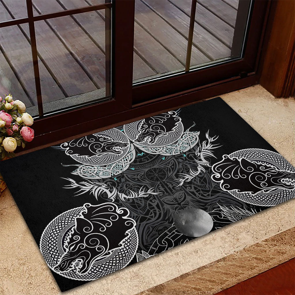 Viking Odin Ravens Wolves Vegvisir Rubber Doormat Nordic Knotwork Mythology Engraving Style