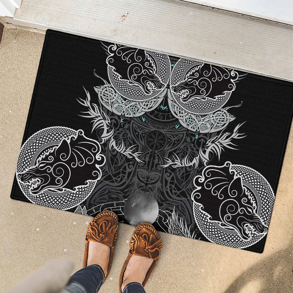 Viking Odin Ravens Wolves Vegvisir Rubber Doormat Nordic Knotwork Mythology Engraving Style