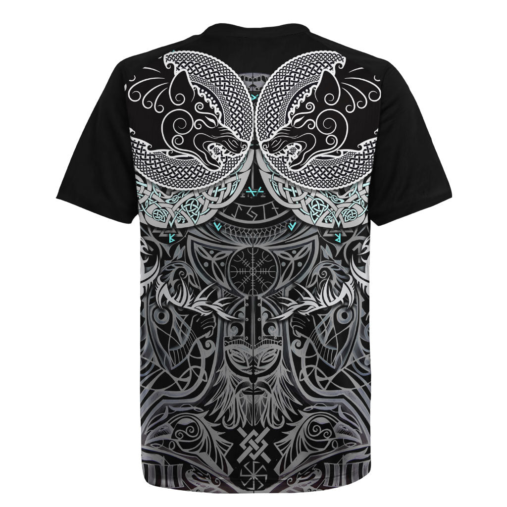 Viking Odin Ravens Wolves Vegvisir Rugby Jersey Nordic Knotwork Mythology Engraving Style