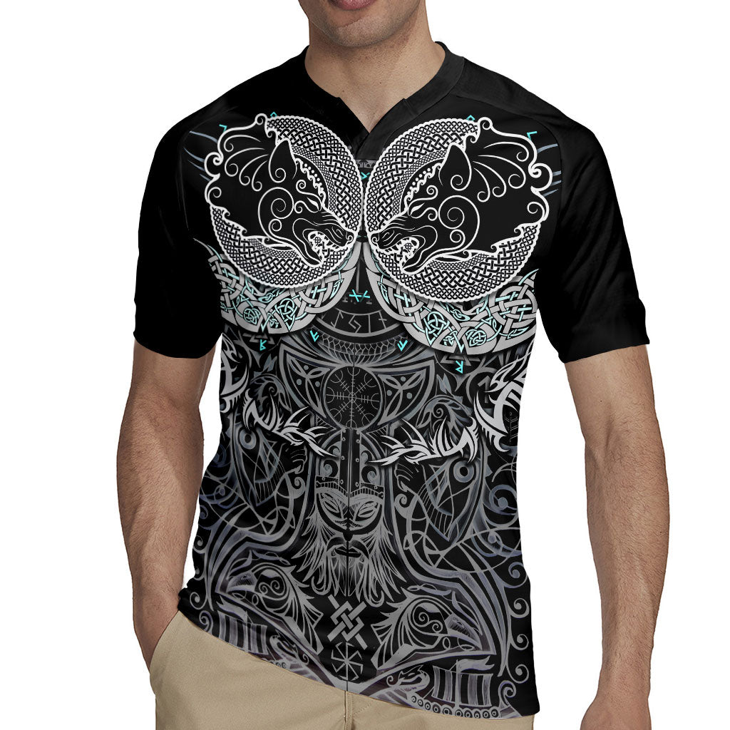 Viking Odin Ravens Wolves Vegvisir Rugby Jersey Nordic Knotwork Mythology Engraving Style