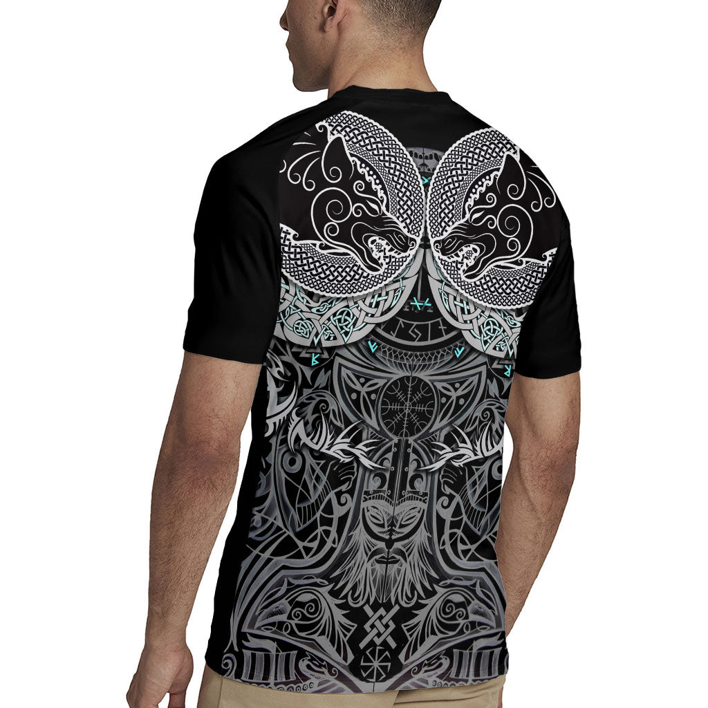 Viking Odin Ravens Wolves Vegvisir Rugby Jersey Nordic Knotwork Mythology Engraving Style