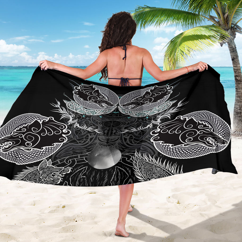 Viking Odin Ravens Wolves Vegvisir Sarong Nordic Knotwork Mythology Engraving Style