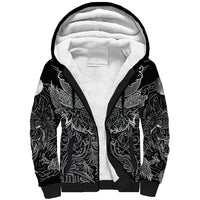 Viking Odin Ravens Wolves Vegvisir Sherpa Hoodie Nordic Knotwork Mythology Engraving Style