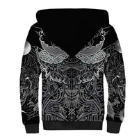Viking Odin Ravens Wolves Vegvisir Sherpa Hoodie Nordic Knotwork Mythology Engraving Style