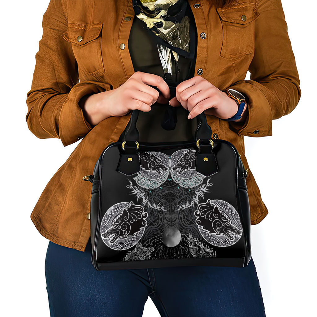 Viking Odin Ravens Wolves Vegvisir Shoulder Handbag Nordic Knotwork Mythology Engraving Style