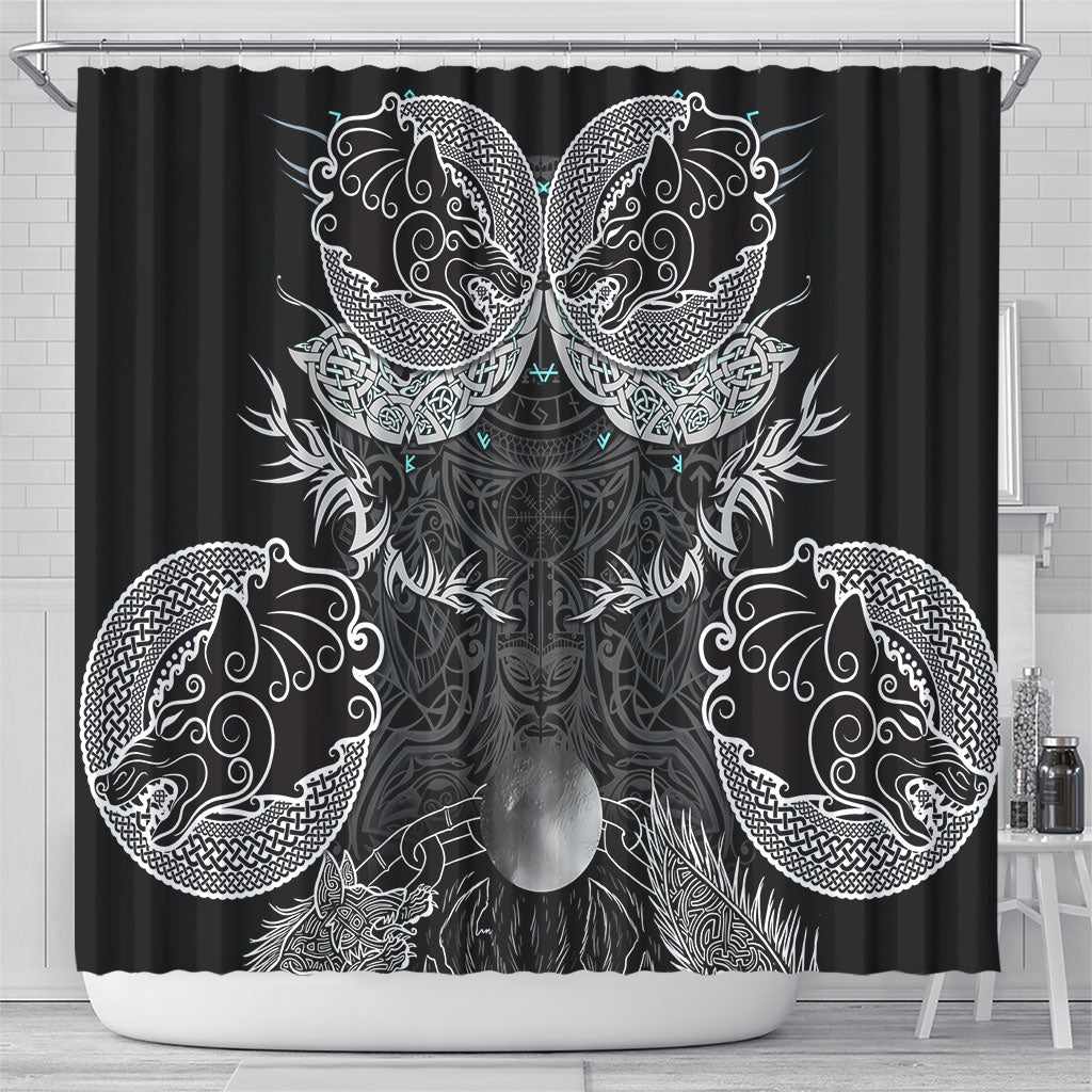 Viking Odin Ravens Wolves Vegvisir Shower Curtain Nordic Knotwork Mythology Engraving Style