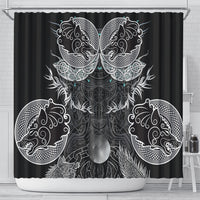 Viking Odin Ravens Wolves Vegvisir Shower Curtain Nordic Knotwork Mythology Engraving Style
