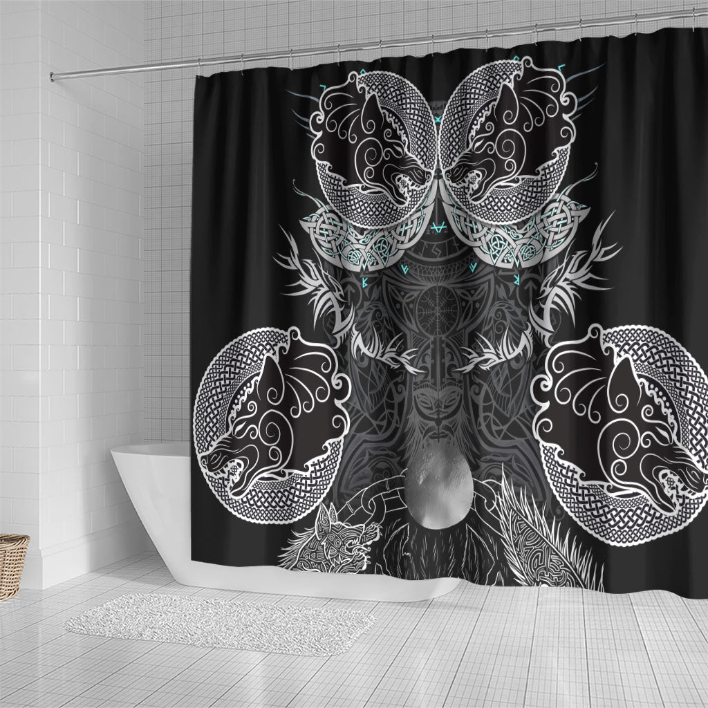 Viking Odin Ravens Wolves Vegvisir Shower Curtain Nordic Knotwork Mythology Engraving Style