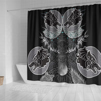 Viking Odin Ravens Wolves Vegvisir Shower Curtain Nordic Knotwork Mythology Engraving Style