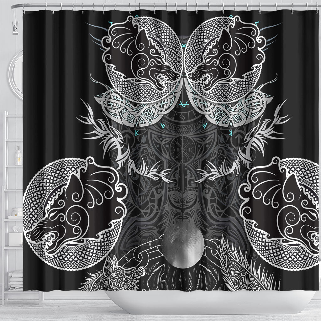 Viking Odin Ravens Wolves Vegvisir Shower Curtain Nordic Knotwork Mythology Engraving Style