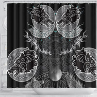 Viking Odin Ravens Wolves Vegvisir Shower Curtain Nordic Knotwork Mythology Engraving Style