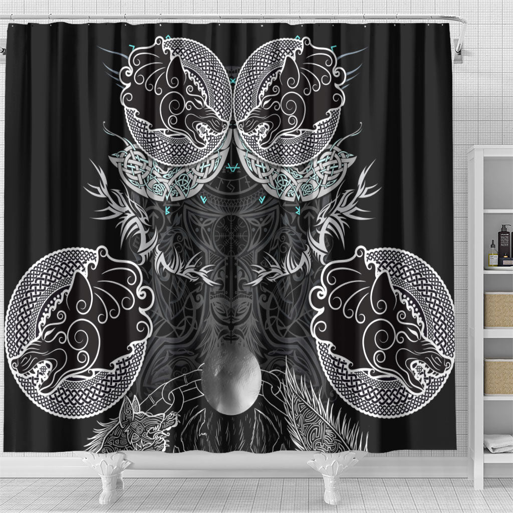 Viking Odin Ravens Wolves Vegvisir Shower Curtain Nordic Knotwork Mythology Engraving Style