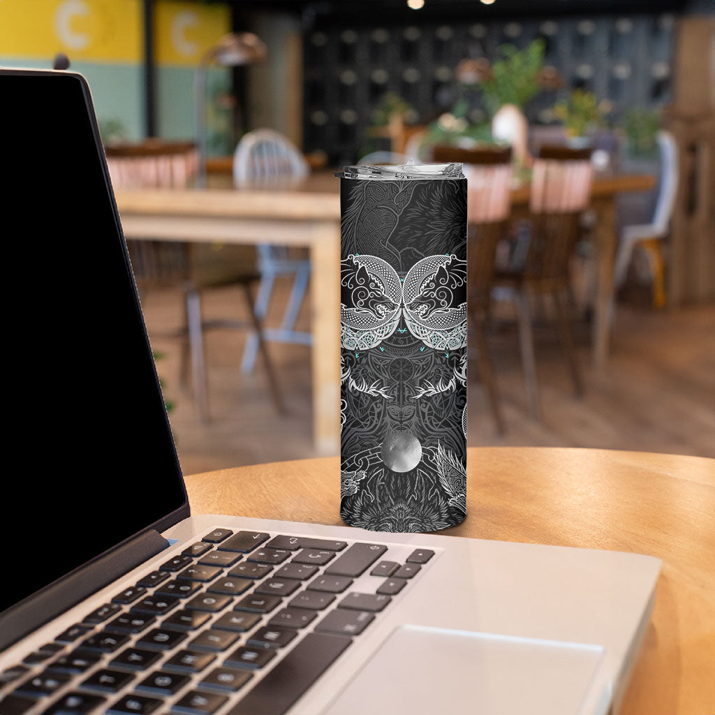 Viking Odin Ravens Wolves Vegvisir Skinny Tumbler Nordic Knotwork Mythology Engraving Style