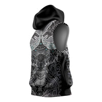 Viking Odin Ravens Wolves Vegvisir Sleeveless Hoodie Nordic Knotwork Mythology Engraving Style
