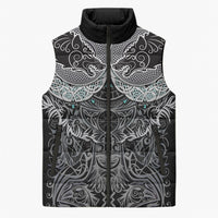 Viking Odin Ravens Wolves Vegvisir Sleeveless Puffer Jacket Nordic Knotwork Mythology Engraving Style