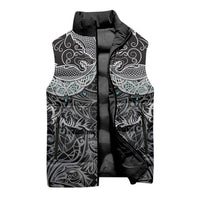 Viking Odin Ravens Wolves Vegvisir Sleeveless Puffer Jacket Nordic Knotwork Mythology Engraving Style