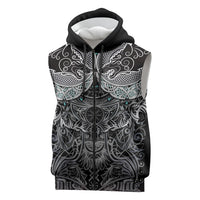 Viking Odin Ravens Wolves Vegvisir Sleeveless Zip Hoodie Nordic Knotwork Mythology Engraving Style