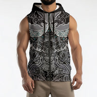 Viking Odin Ravens Wolves Vegvisir Sleeveless Zip Hoodie Nordic Knotwork Mythology Engraving Style