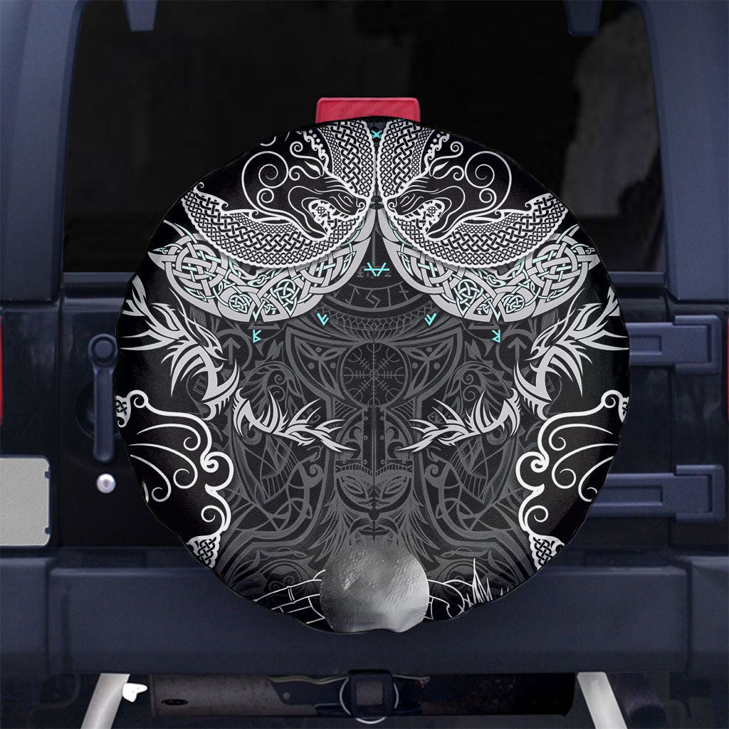 Viking Odin Ravens Wolves Vegvisir Spare Tire Cover Nordic Knotwork Mythology Engraving Style