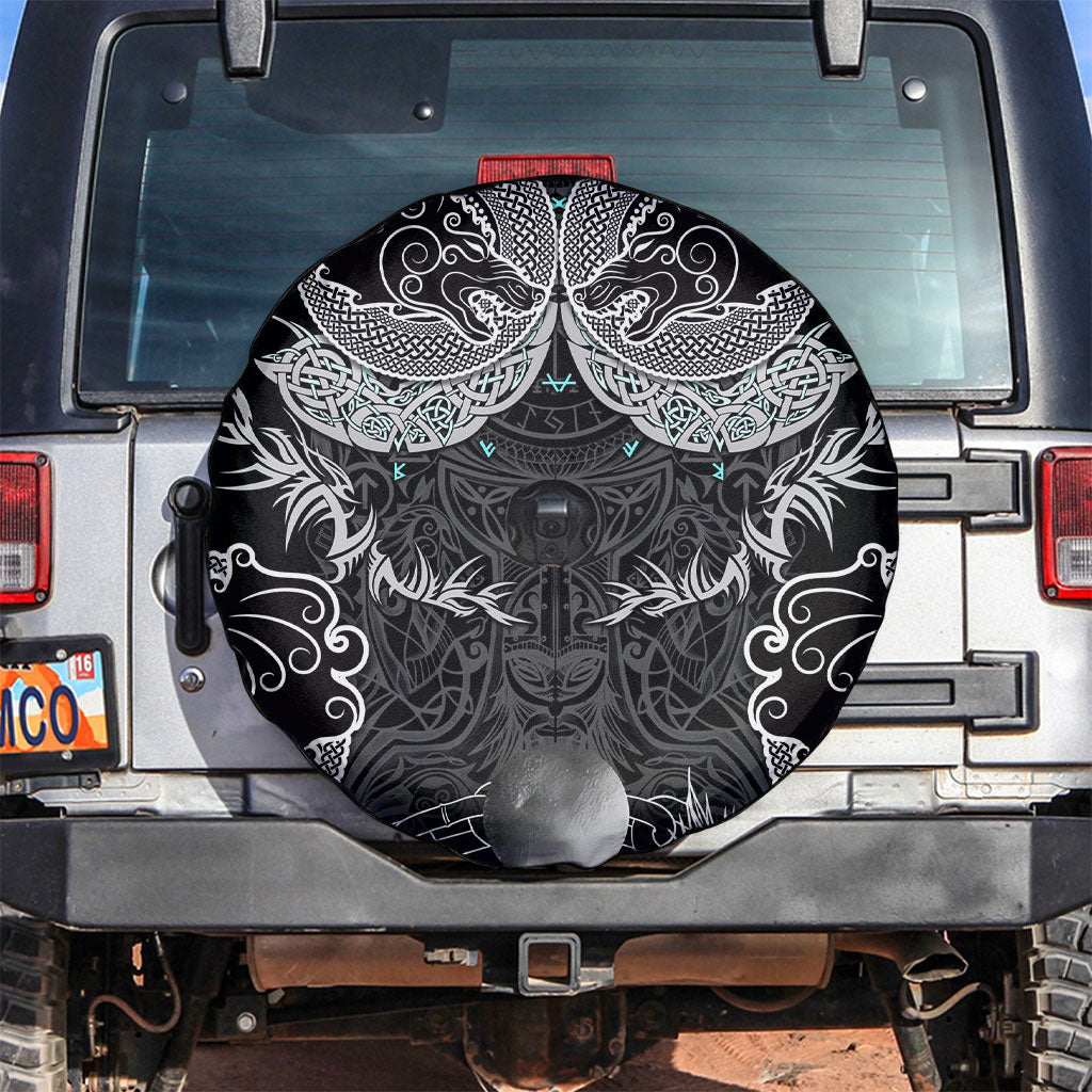 Viking Odin Ravens Wolves Vegvisir Spare Tire Cover Nordic Knotwork Mythology Engraving Style