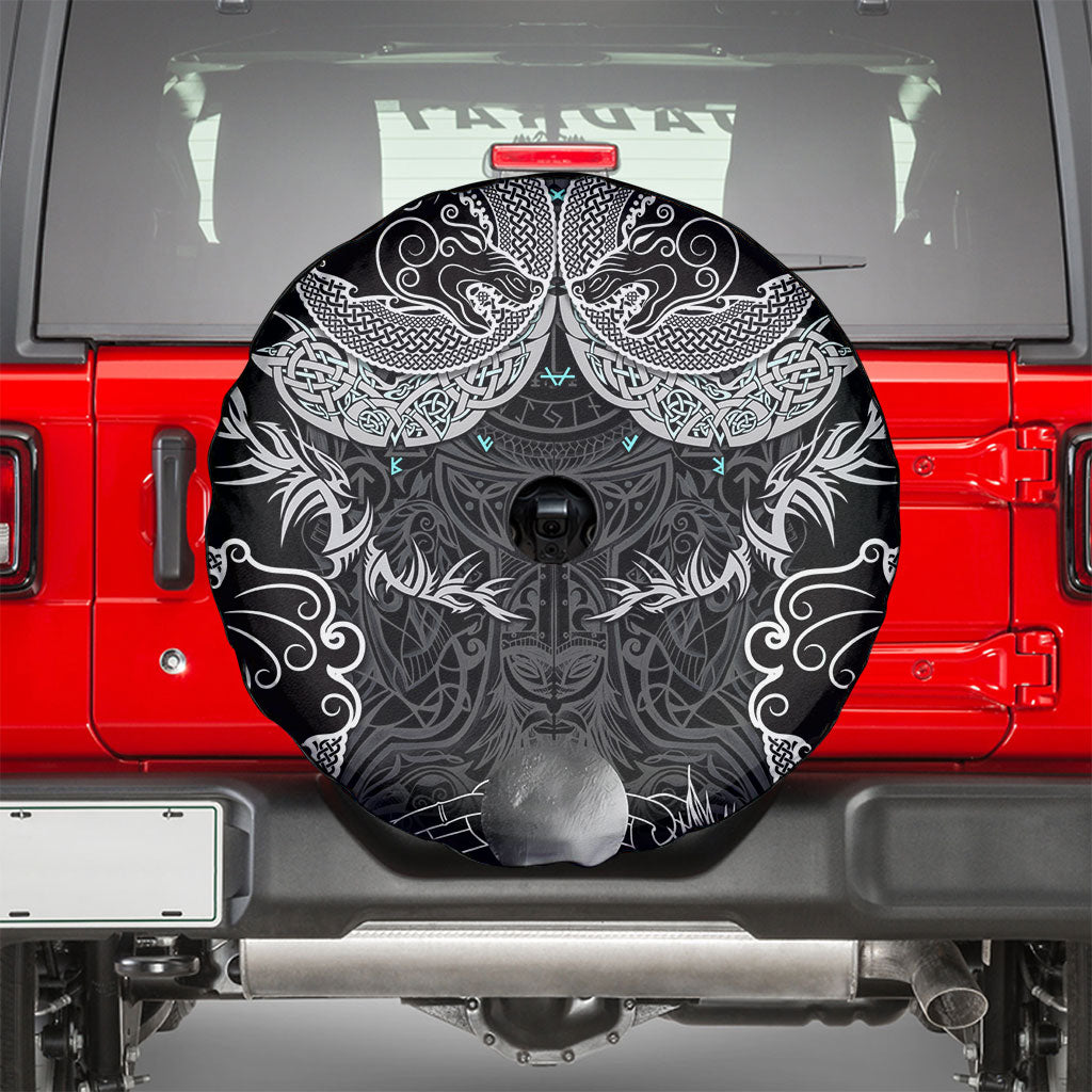 Viking Odin Ravens Wolves Vegvisir Spare Tire Cover Nordic Knotwork Mythology Engraving Style