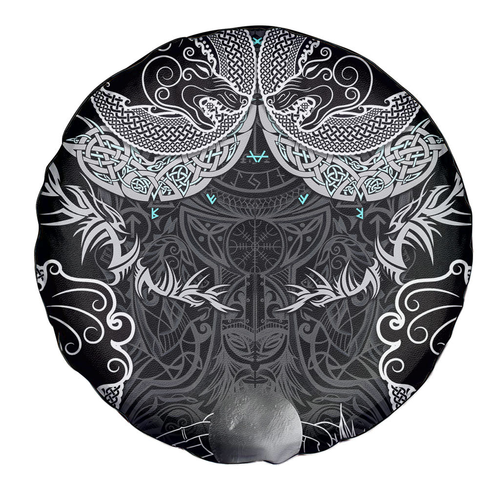 Viking Odin Ravens Wolves Vegvisir Spare Tire Cover Nordic Knotwork Mythology Engraving Style