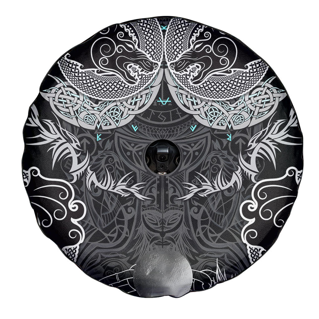 Viking Odin Ravens Wolves Vegvisir Spare Tire Cover Nordic Knotwork Mythology Engraving Style