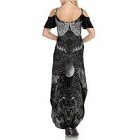 Viking Odin Ravens Wolves Vegvisir Summer Maxi Dress Nordic Knotwork Mythology Engraving Style