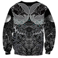 Viking Odin Ravens Wolves Vegvisir Sweatshirt Nordic Knotwork Mythology Engraving Style