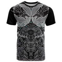 Viking Odin Ravens Wolves Vegvisir T Shirt Nordic Knotwork Mythology Engraving Style