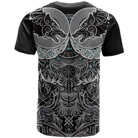 Viking Odin Ravens Wolves Vegvisir T Shirt Nordic Knotwork Mythology Engraving Style