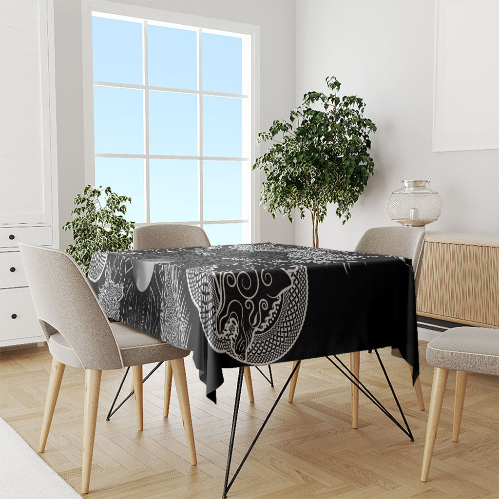 Viking Odin Ravens Wolves Vegvisir Tablecloth Nordic Knotwork Mythology Engraving Style