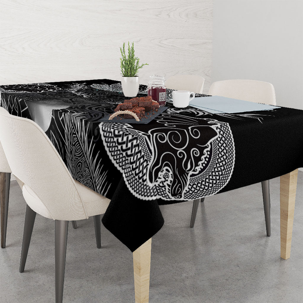 Viking Odin Ravens Wolves Vegvisir Tablecloth Nordic Knotwork Mythology Engraving Style