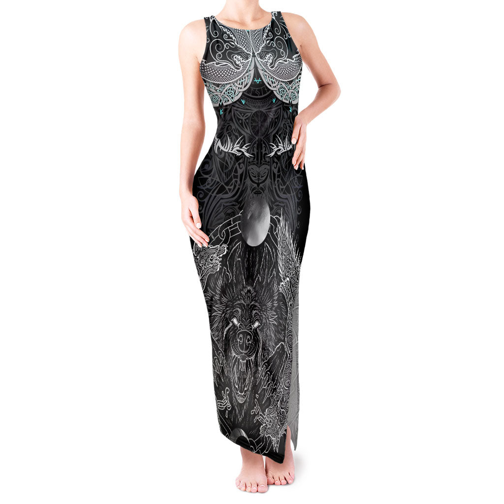 Viking Odin Ravens Wolves Vegvisir Tank Maxi Dress Nordic Knotwork Mythology Engraving Style