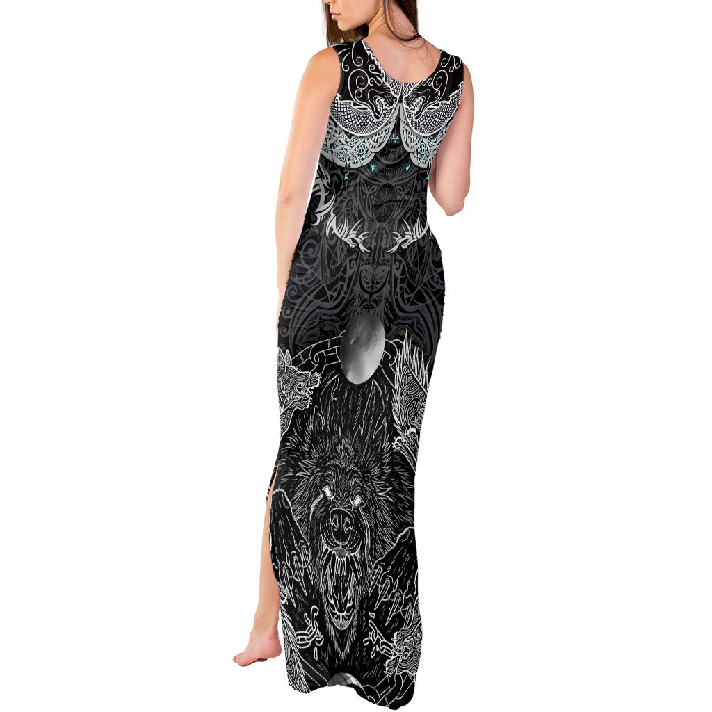 Viking Odin Ravens Wolves Vegvisir Tank Maxi Dress Nordic Knotwork Mythology Engraving Style