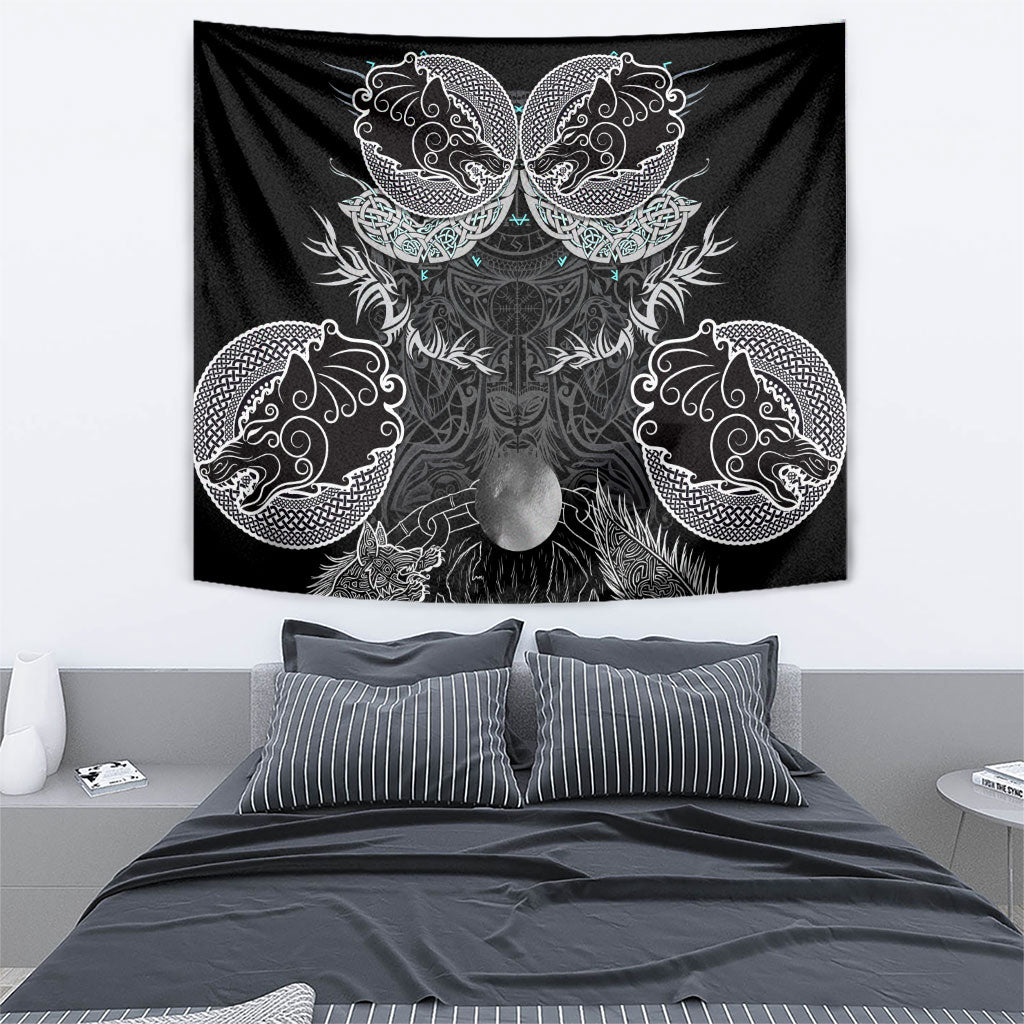 Viking Odin Ravens Wolves Vegvisir Tapestry Nordic Knotwork Mythology Engraving Style