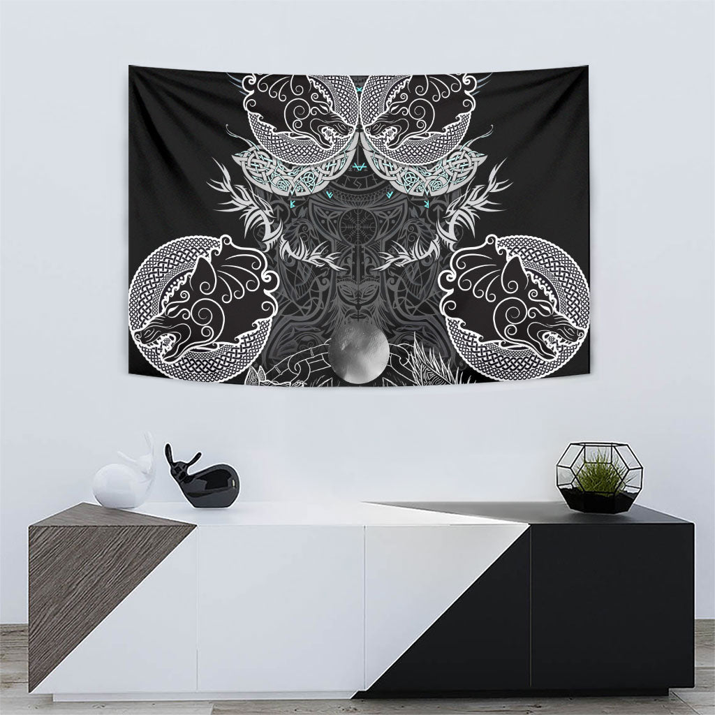 Viking Odin Ravens Wolves Vegvisir Tapestry Nordic Knotwork Mythology Engraving Style