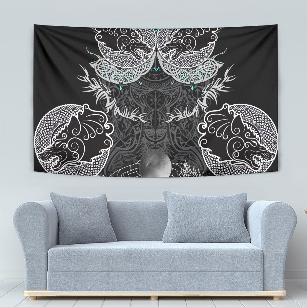 Viking Odin Ravens Wolves Vegvisir Tapestry Nordic Knotwork Mythology Engraving Style