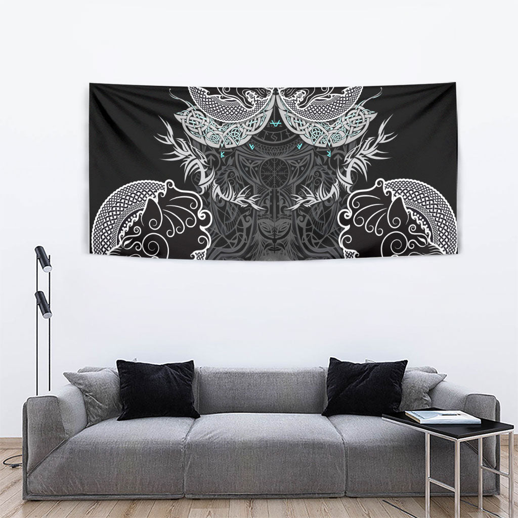 Viking Odin Ravens Wolves Vegvisir Tapestry Nordic Knotwork Mythology Engraving Style