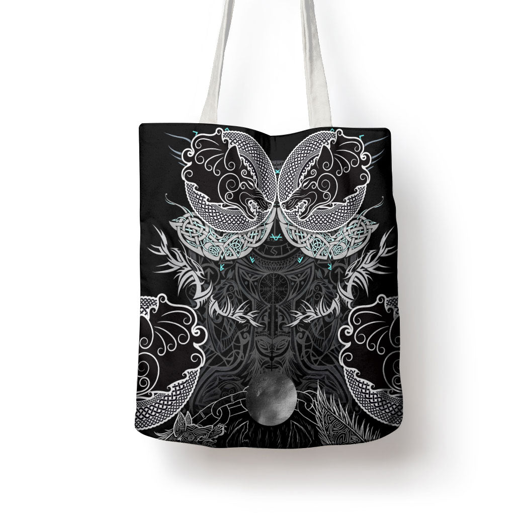 Viking Odin Ravens Wolves Vegvisir Tote Bag Nordic Knotwork Mythology Engraving Style