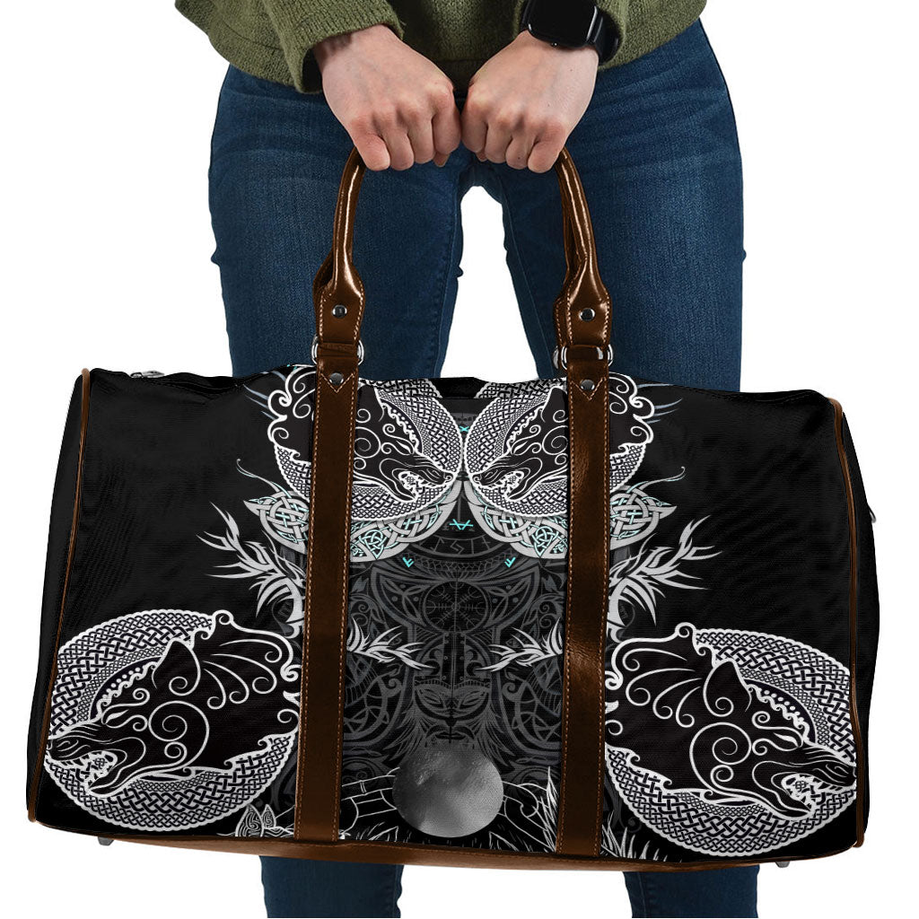 Viking Odin Ravens Wolves Vegvisir Travel Bag Nordic Knotwork Mythology Engraving Style