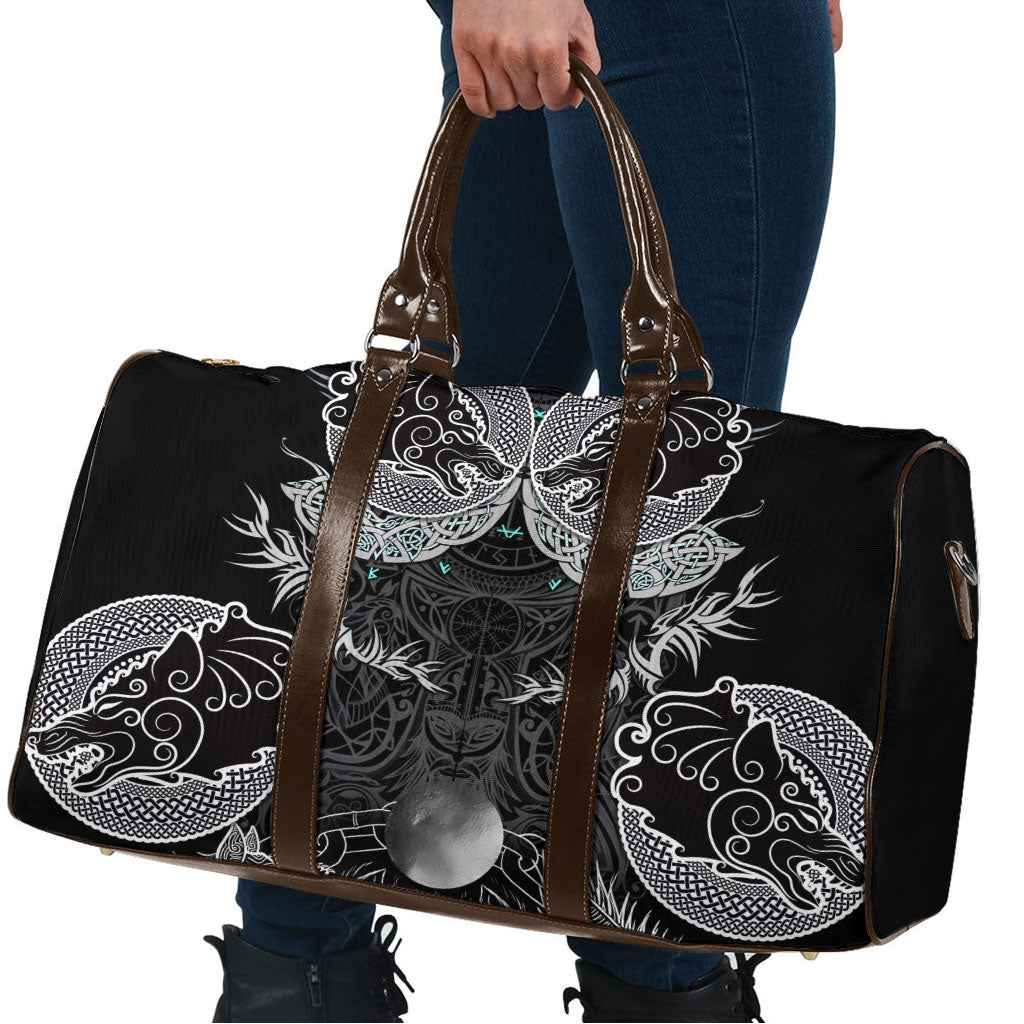 Viking Odin Ravens Wolves Vegvisir Travel Bag Nordic Knotwork Mythology Engraving Style